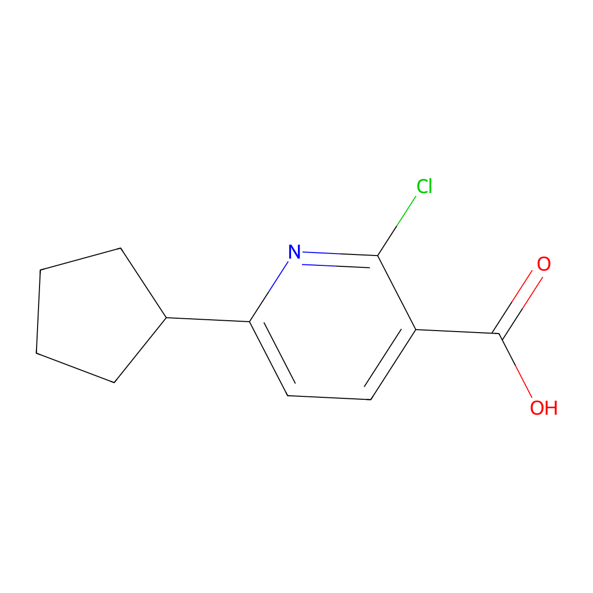 2-Chloro-6-cyclopentylpyridine-3-carboxylic acid molecular structure, CAS 1237975-83-5