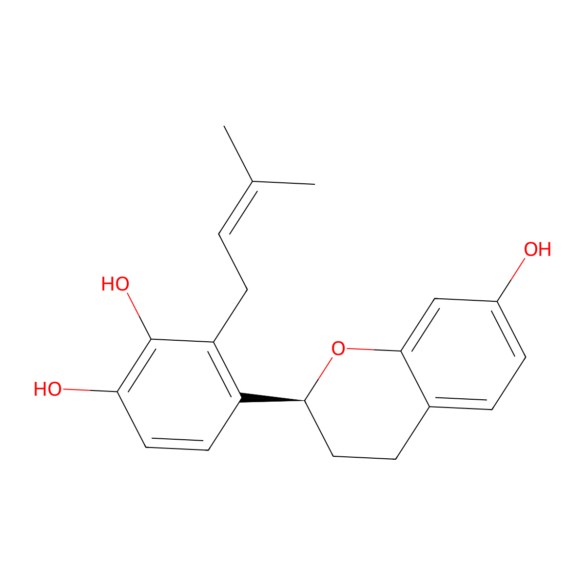 1,2-Benzenediol, 4-[(2S)-3,4-dihydro-7-hydroxy-2H-1-benzopyran-2-yl]-3-(3-methyl-2-buten-1-yl)- molecular structure, CAS 1238116-48-7