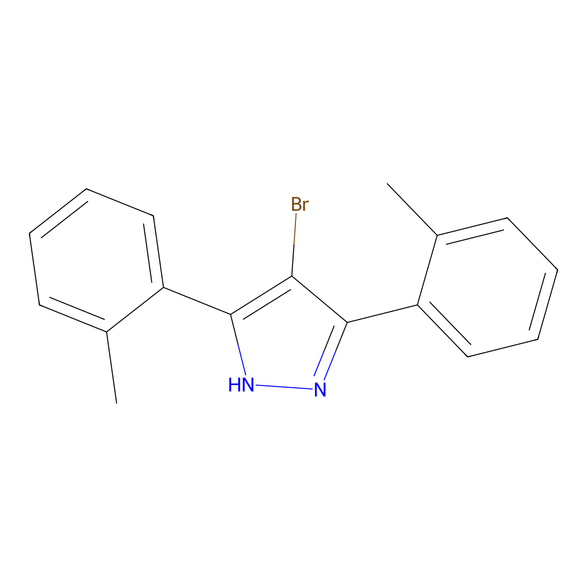 4-bromo-3,5-bis(2-methylphenyl)-1H-pyrazole molecular structure, CAS 1238259-91-0