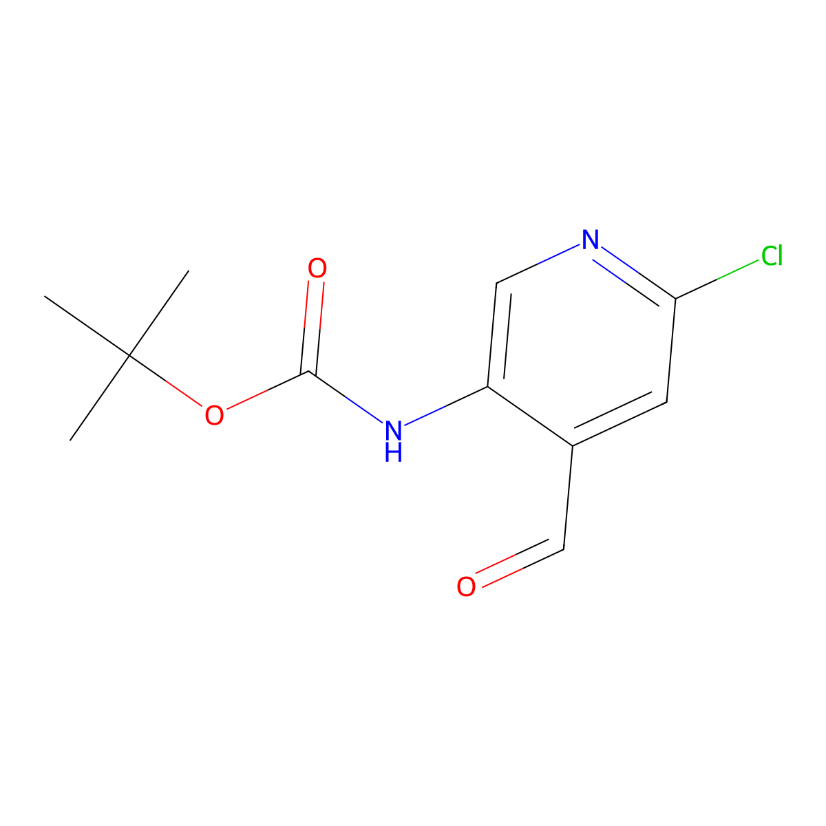 Tert-butyl 6-chloro-4-formylpyridin-3-ylcarbamate molecular structure, CAS 1238324-67-8