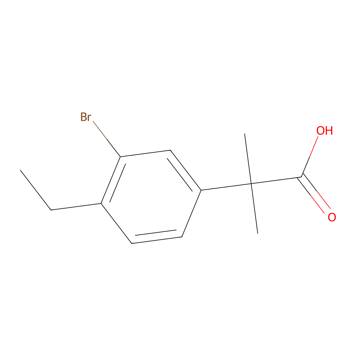 2-(3-Bromo-4-ethylphenyl)-2-methylpropanoic acid molecular structure, CAS 1238328-64-7