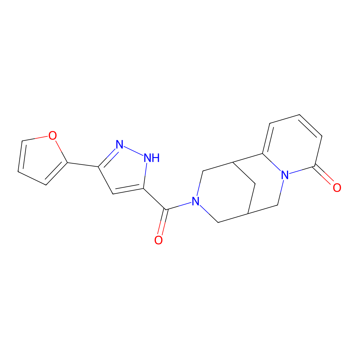 3-(3-(furan-2-yl)-1H-pyrazole-5-carbonyl)-3,4,5,6-tetrahydro-1H-1,5-methanopyrido[1,2-a][1,5]diazocin-8(2H)-one molecular structure, CAS 1238343-27-5