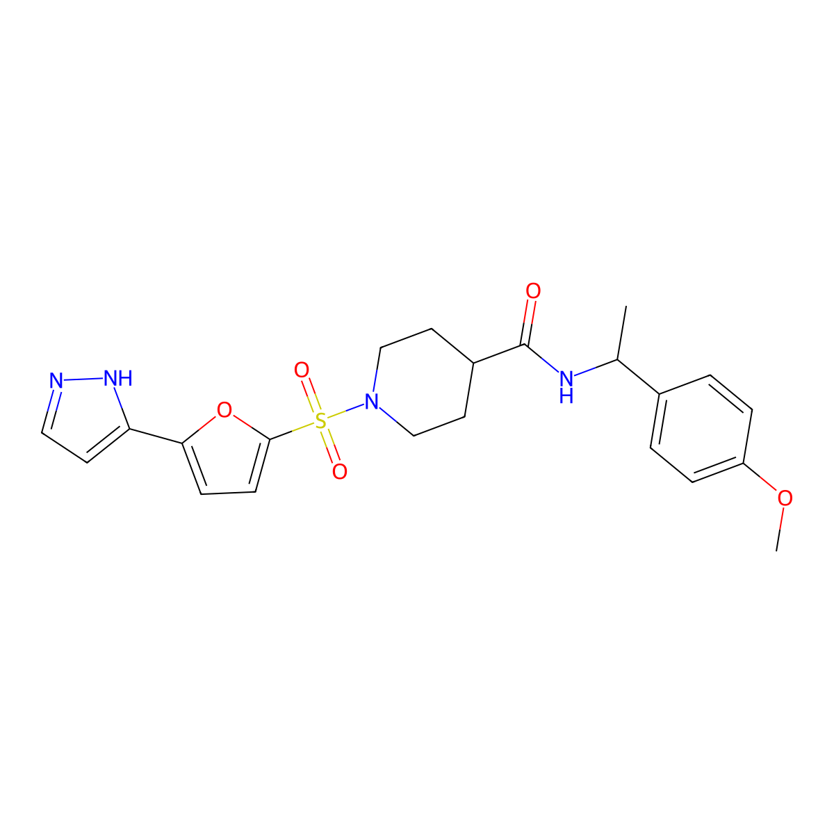 N-[1-(4-methoxyphenyl)ethyl]-1-{[5-(1H-pyrazol-5-yl)-2-furyl]sulfonyl}piperidine-4-carboxamide molecular structure, CAS 1238343-45-7