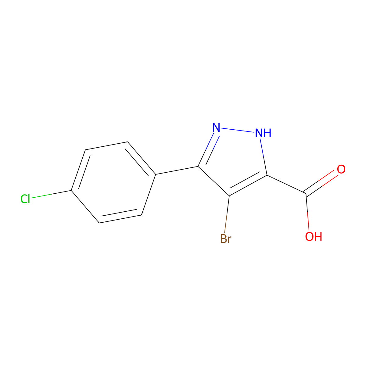 4-bromo-3-(4-chlorophenyl)-1H-pyrazole-5-carboxylic acid molecular structure, CAS 1238351-85-3
