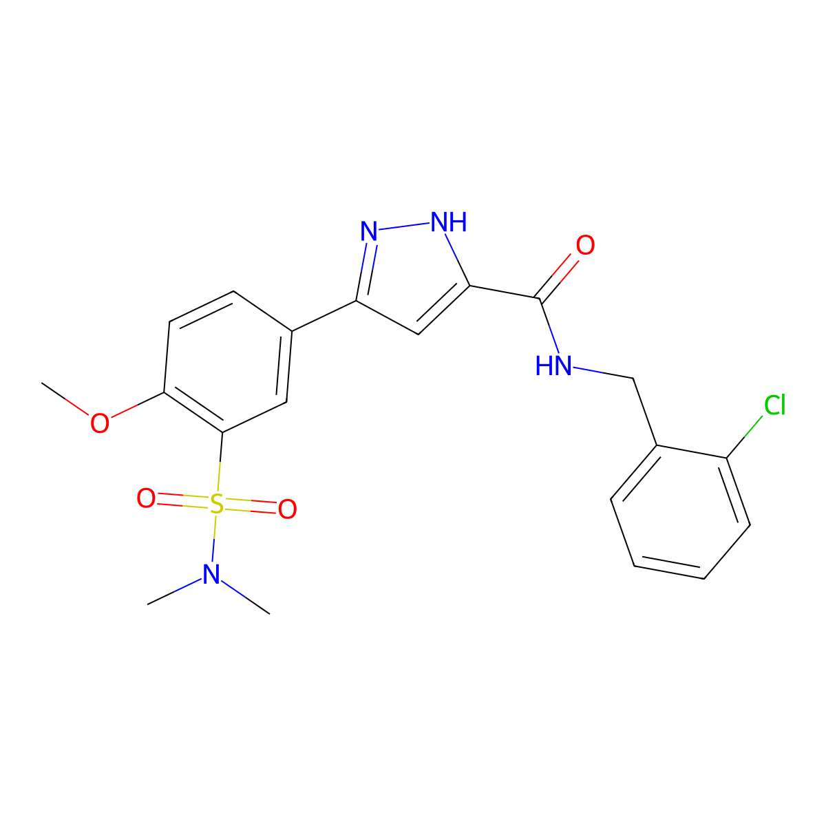 N-(2-chlorobenzyl)-5-[3-(dimethylsulfamoyl)-4-methoxyphenyl]-1H-pyrazole-3-carboxamide molecular structure, CAS 1238352-02-7
