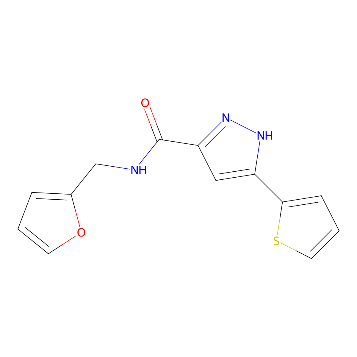 N-(furan-2-ylmethyl)-5-(thiophen-2-yl)-1H-pyrazole-3-carboxamide molecular structure, CAS 1238383-62-4
