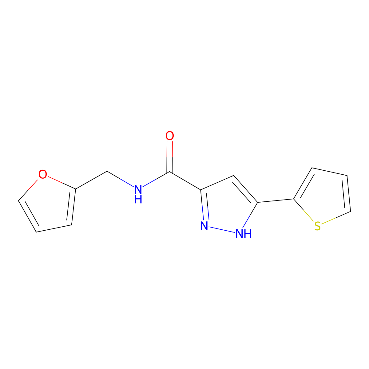 N-(furan-2-ylmethyl)-5-(thiophen-2-yl)-1H-pyrazole-3-carboxamide molecular structure, CAS 1238383-62-4