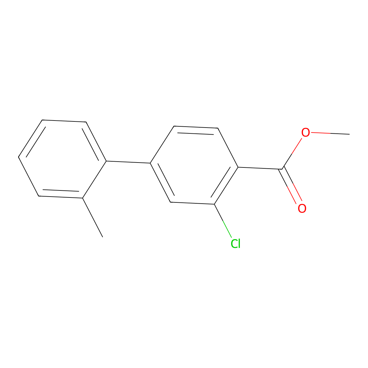 Methyl 3-chloro-2'-methyl-[1,1'-biphenyl]-4-carboxylate molecular structure, CAS 1238634-35-9