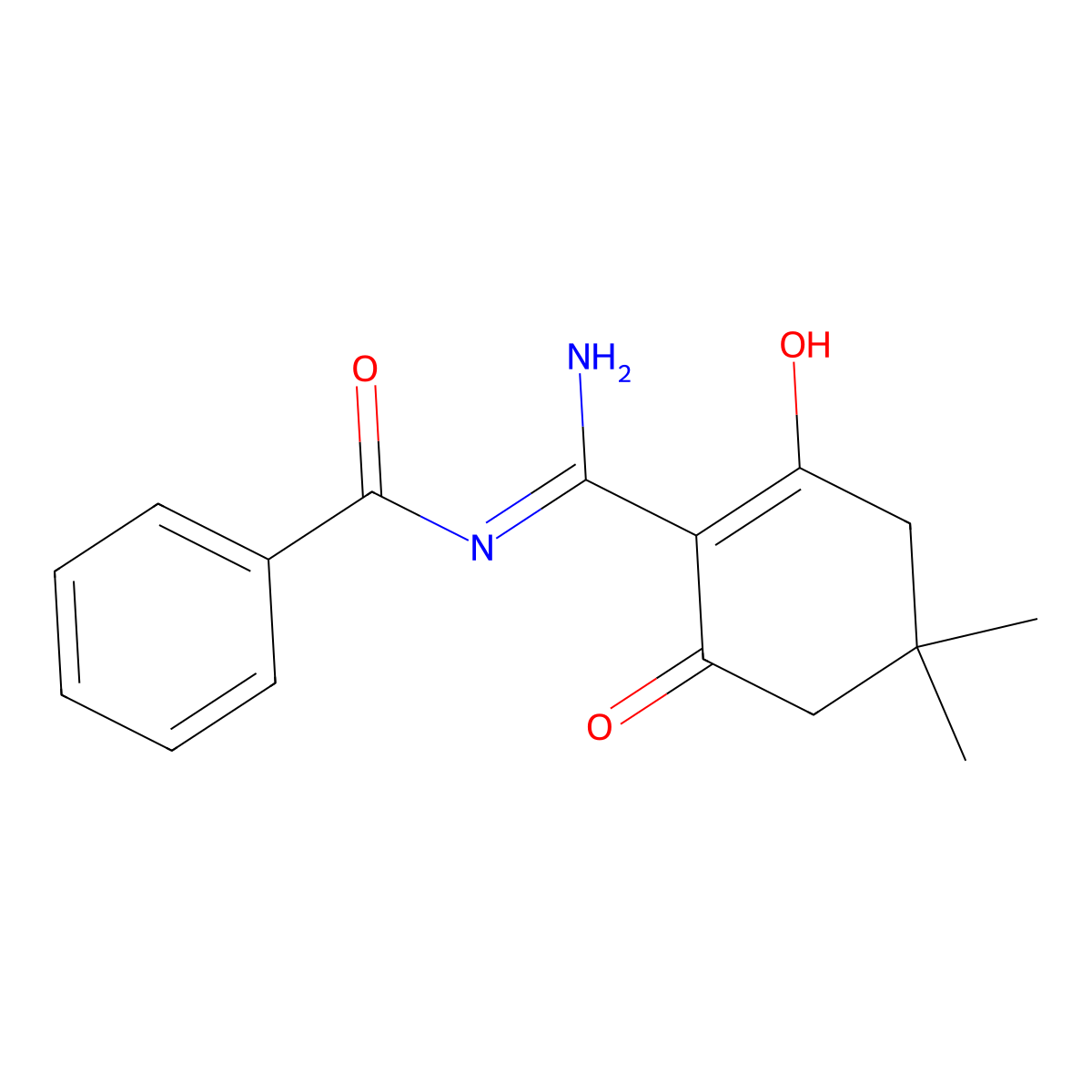 N-[Amino(4,4-dimethyl-2,6-dioxocyclohexylidene)methyl]benzamide molecular structure, CAS 123865-06-5