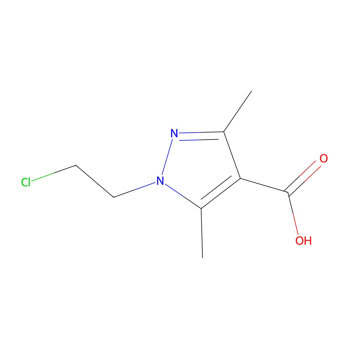 1-(2-chloroethyl)-3,5-dimethyl-1H-pyrazole-4-carboxylic acid molecular structure, CAS 1238672-29-1