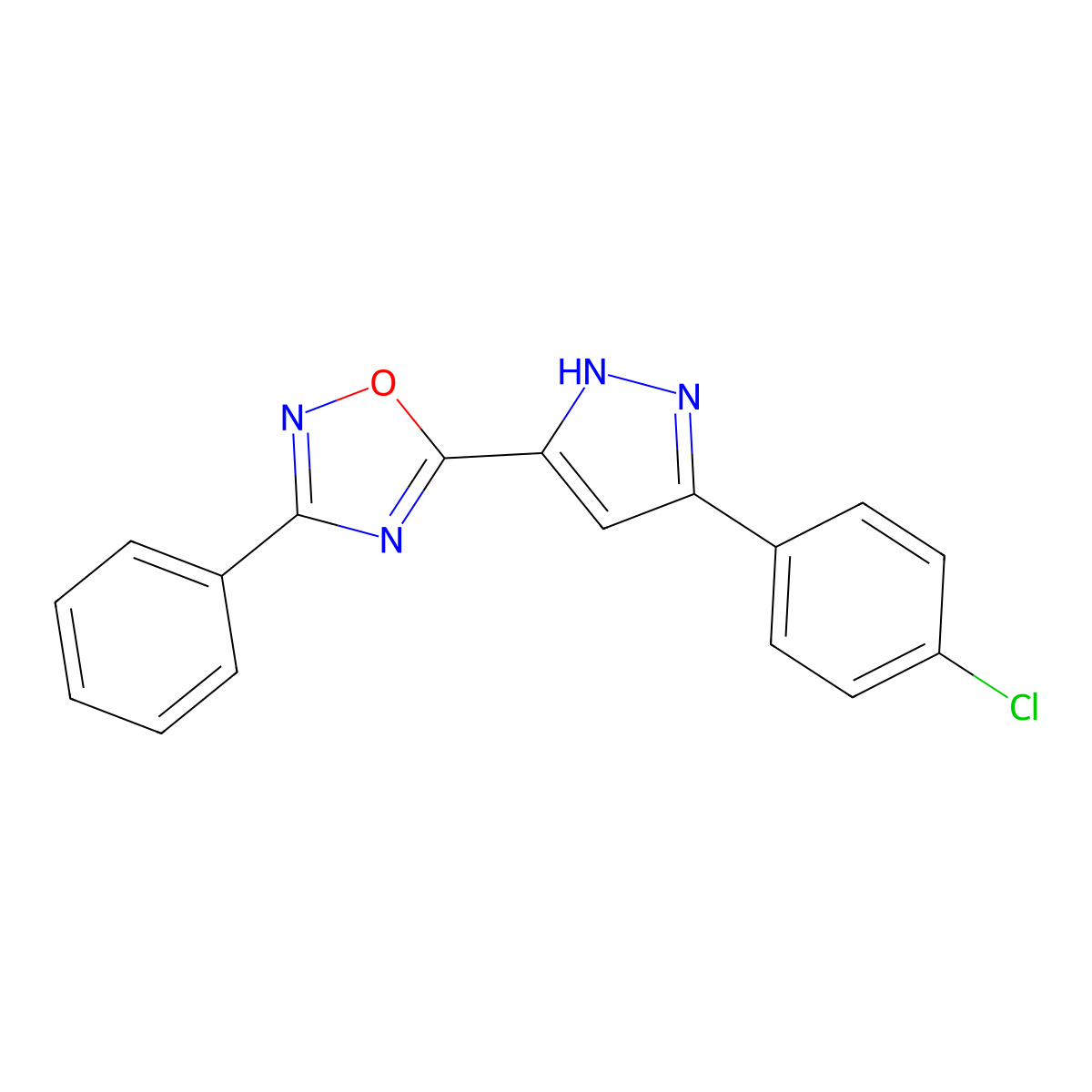 5-[3-(4-chlorophenyl)-1H-pyrazol-5-yl]-3-phenyl-1,2,4-oxadiazole molecular structure, CAS 1238861-86-3