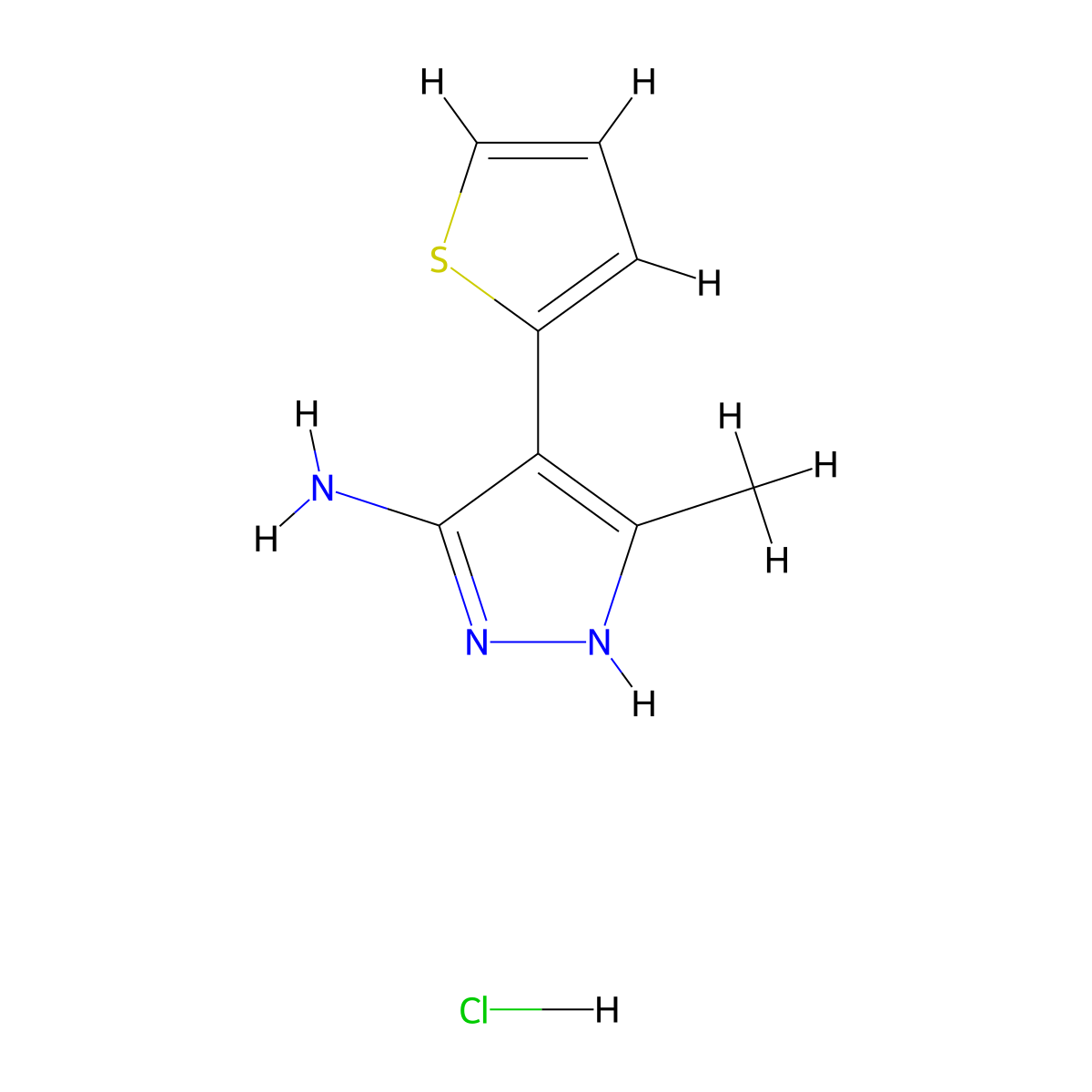 3-Methyl-4-(2-thienyl)-1H-pyrazol-5-amine hydrochloride molecular structure, CAS 1238869-86-7