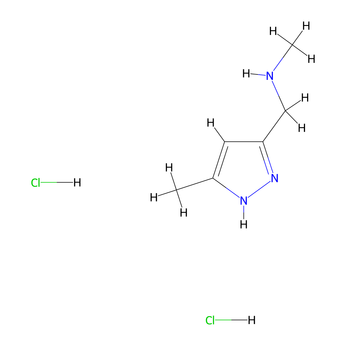 N-Methyl-1-(5-methyl-1H-pyrazol-3-yl)methanamine dihydrochloride molecular structure, CAS 1238870-77-3