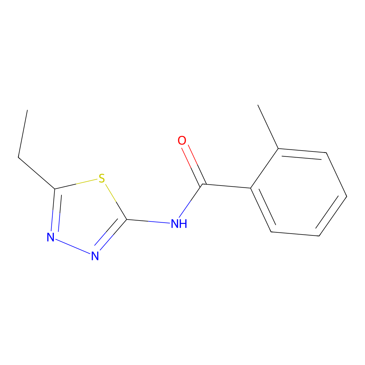 N-(5-ethyl-1,3,4-thiadiazol-2-yl)-2-methylbenzamide molecular structure, CAS 123888-12-0