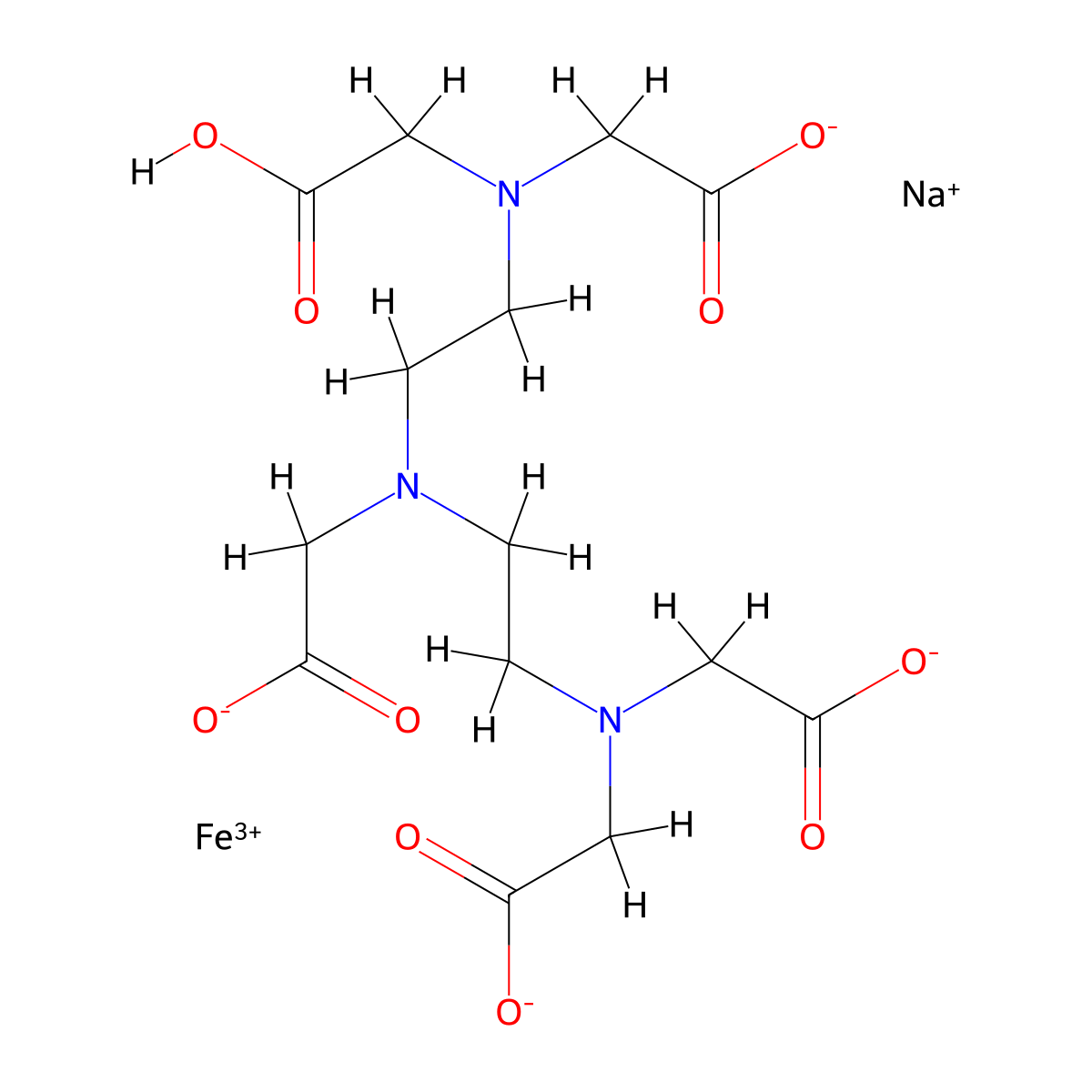 Sodium hydrogen ferric diethylenetriaminepentacetate molecular structure, CAS 12389-75-2