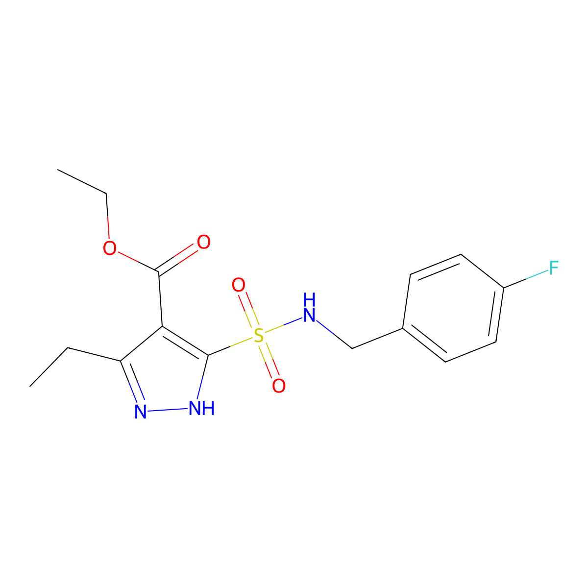 ethyl 3-ethyl-5-(N-(4-fluorobenzyl)sulfamoyl)-1H-pyrazole-4-carboxylate molecular structure, CAS 1239034-94-6