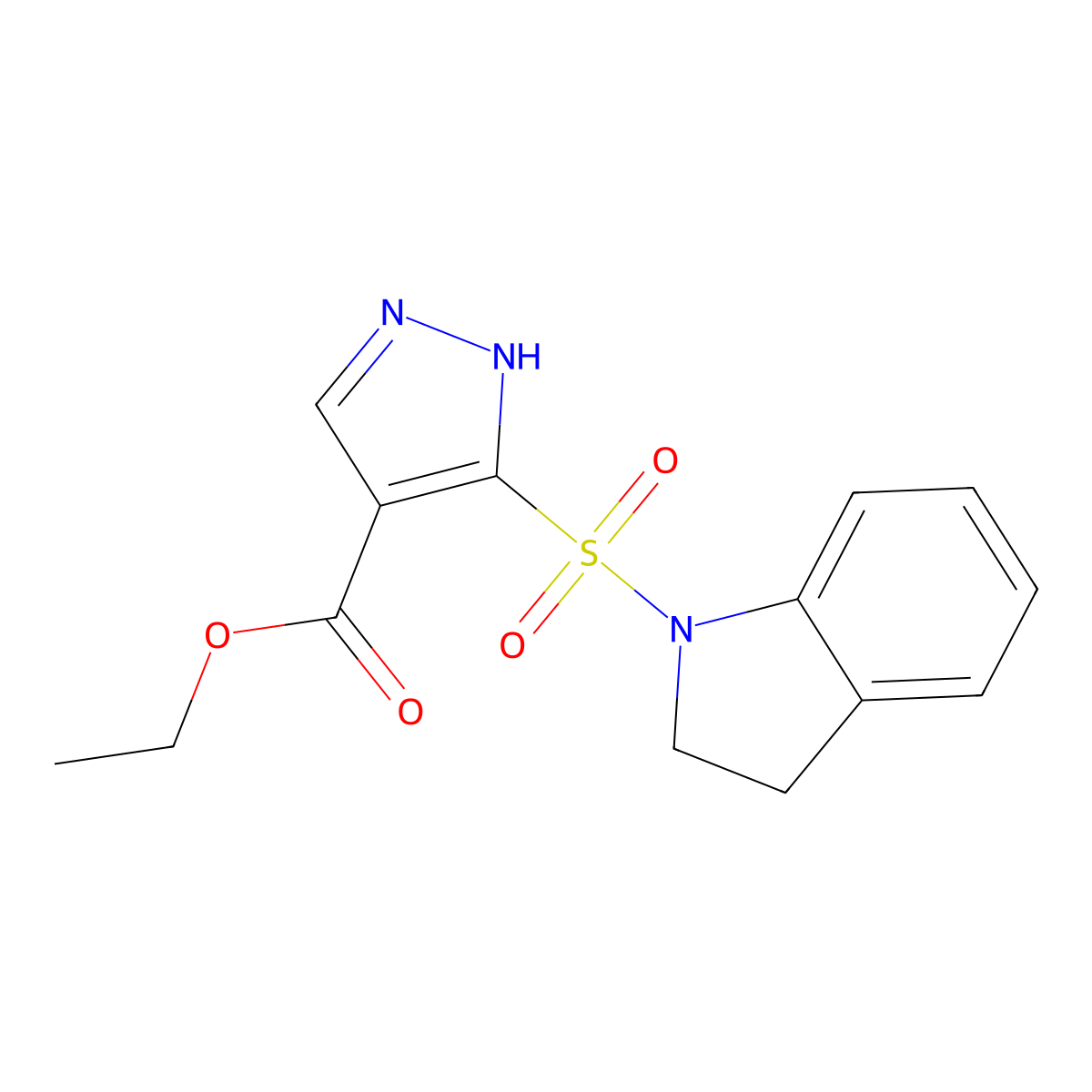 ethyl 5-(indolin-1-ylsulfonyl)-1H-pyrazole-4-carboxylate molecular structure, CAS 1239035-91-6