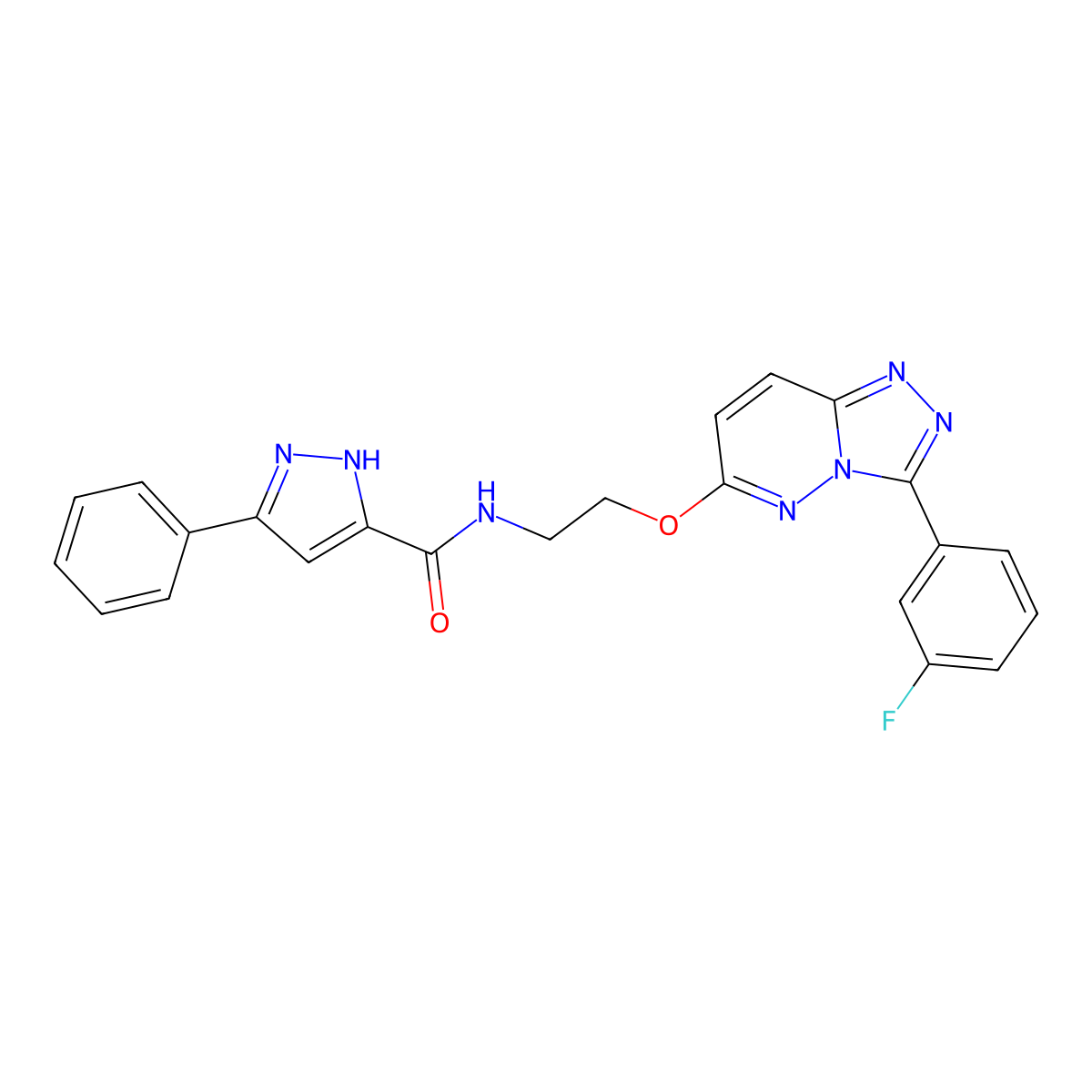 N-(2-((3-(3-fluorophenyl)-[1,2,4]triazolo[4,3-b]pyridazin-6-yl)oxy)ethyl)-3-phenyl-1H-pyrazole-5-carboxamide molecular structure, CAS 1239043-15-2