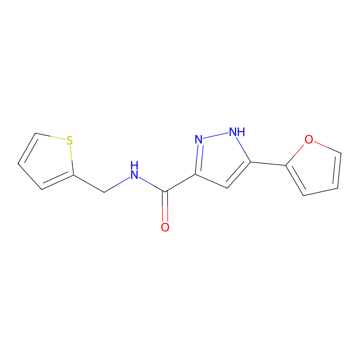 5-(furan-2-yl)-N-(thiophen-2-ylmethyl)-1H-pyrazole-3-carboxamide molecular structure, CAS 1239045-88-5