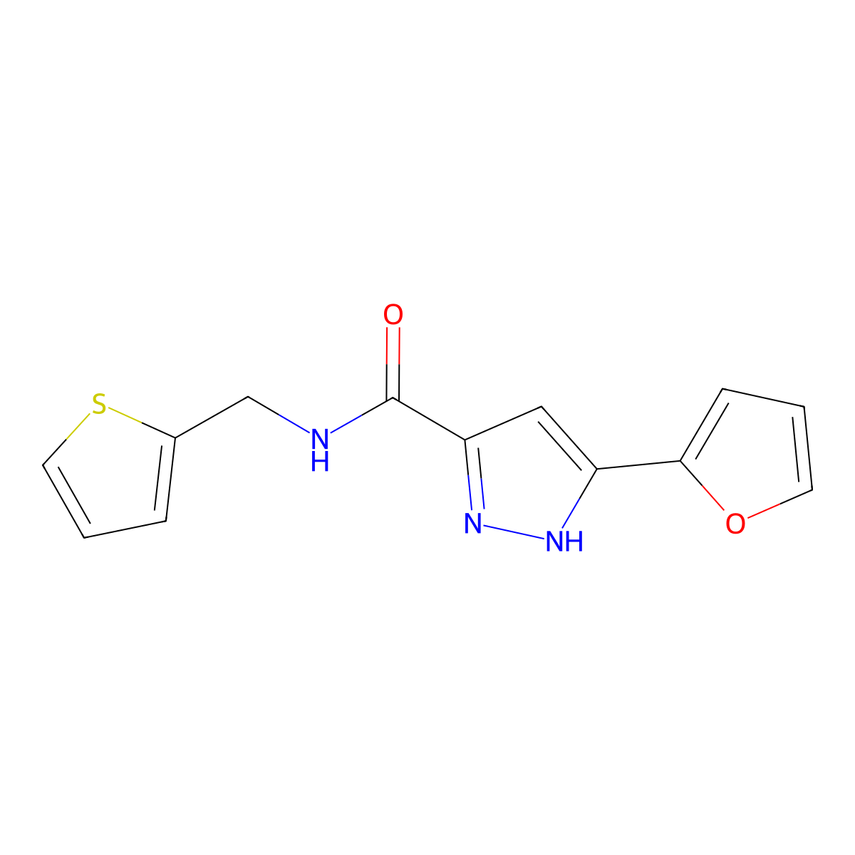 5-(furan-2-yl)-N-(thiophen-2-ylmethyl)-1H-pyrazole-3-carboxamide molecular structure, CAS 1239045-88-5