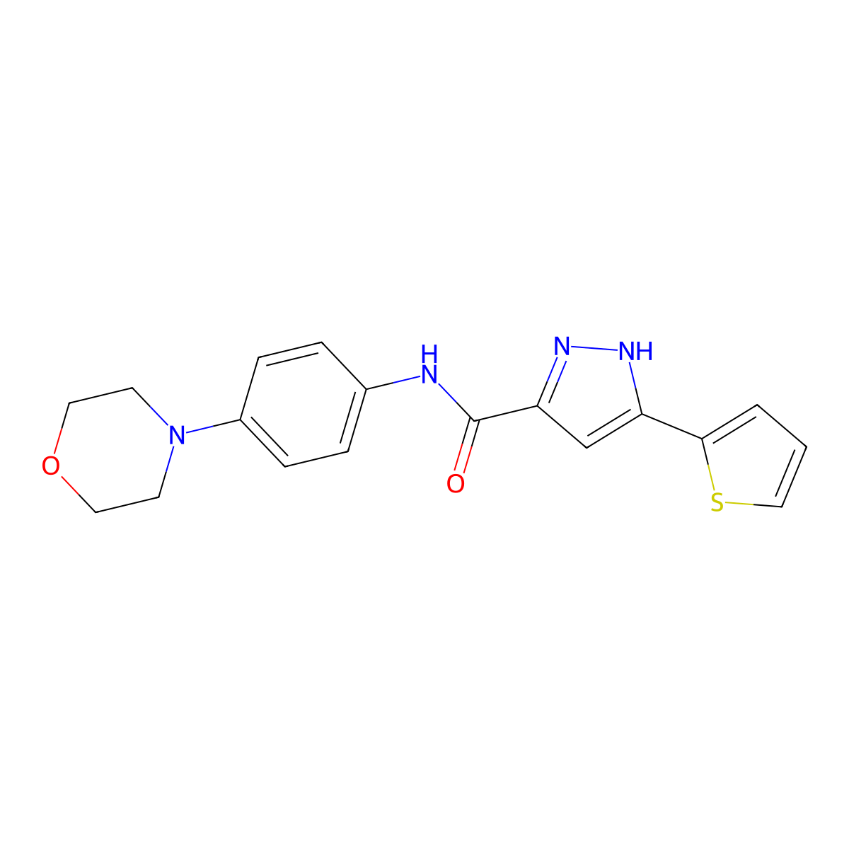 N-(4-morpholinophenyl)-5-(thiophen-2-yl)-1H-pyrazole-3-carboxamide molecular structure, CAS 1239047-70-1
