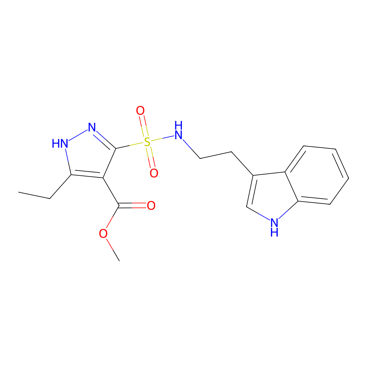 methyl 5-(N-(2-(1H-indol-3-yl)ethyl)sulfamoyl)-3-ethyl-1H-pyrazole-4-carboxylate molecular structure, CAS 1239068-91-7