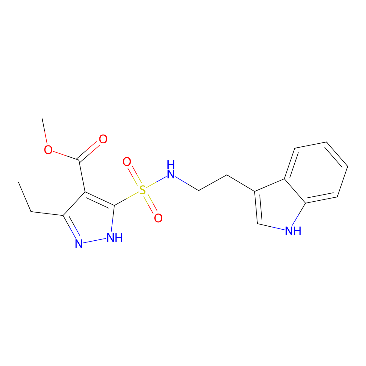 methyl 5-(N-(2-(1H-indol-3-yl)ethyl)sulfamoyl)-3-ethyl-1H-pyrazole-4-carboxylate molecular structure, CAS 1239068-91-7