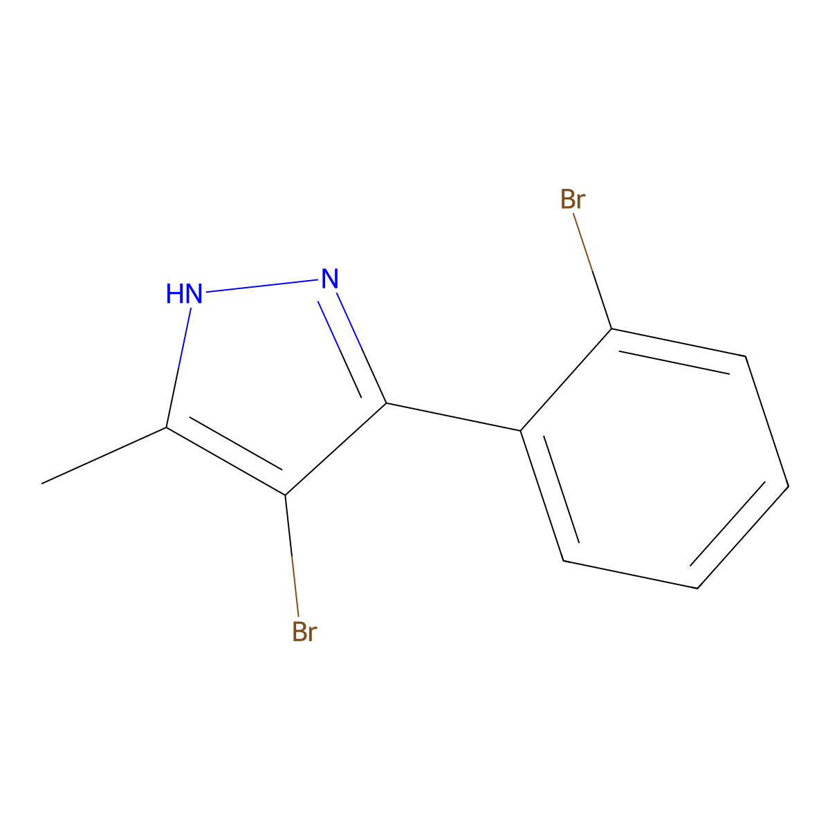 4-bromo-3-(2-bromophenyl)-5-methyl-1H-pyrazole molecular structure, CAS 1239128-43-8