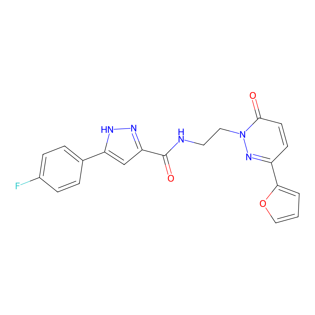 3-(4-fluorophenyl)-N-(2-(3-(furan-2-yl)-6-oxopyridazin-1(6H)-yl)ethyl)-1H-pyrazole-5-carboxamide molecular structure, CAS 1239130-20-1
