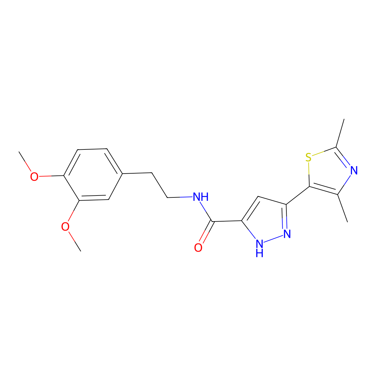 N-(3,4-dimethoxyphenethyl)-3-(2,4-dimethylthiazol-5-yl)-1H-pyrazole-5-carboxamide molecular structure, CAS 1239130-25-6