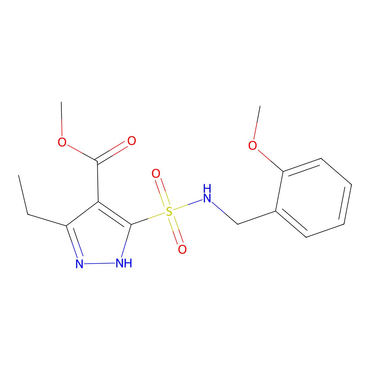 methyl 3-ethyl-5-(N-(2-methoxybenzyl)sulfamoyl)-1H-pyrazole-4-carboxylate molecular structure, CAS 1239222-68-4