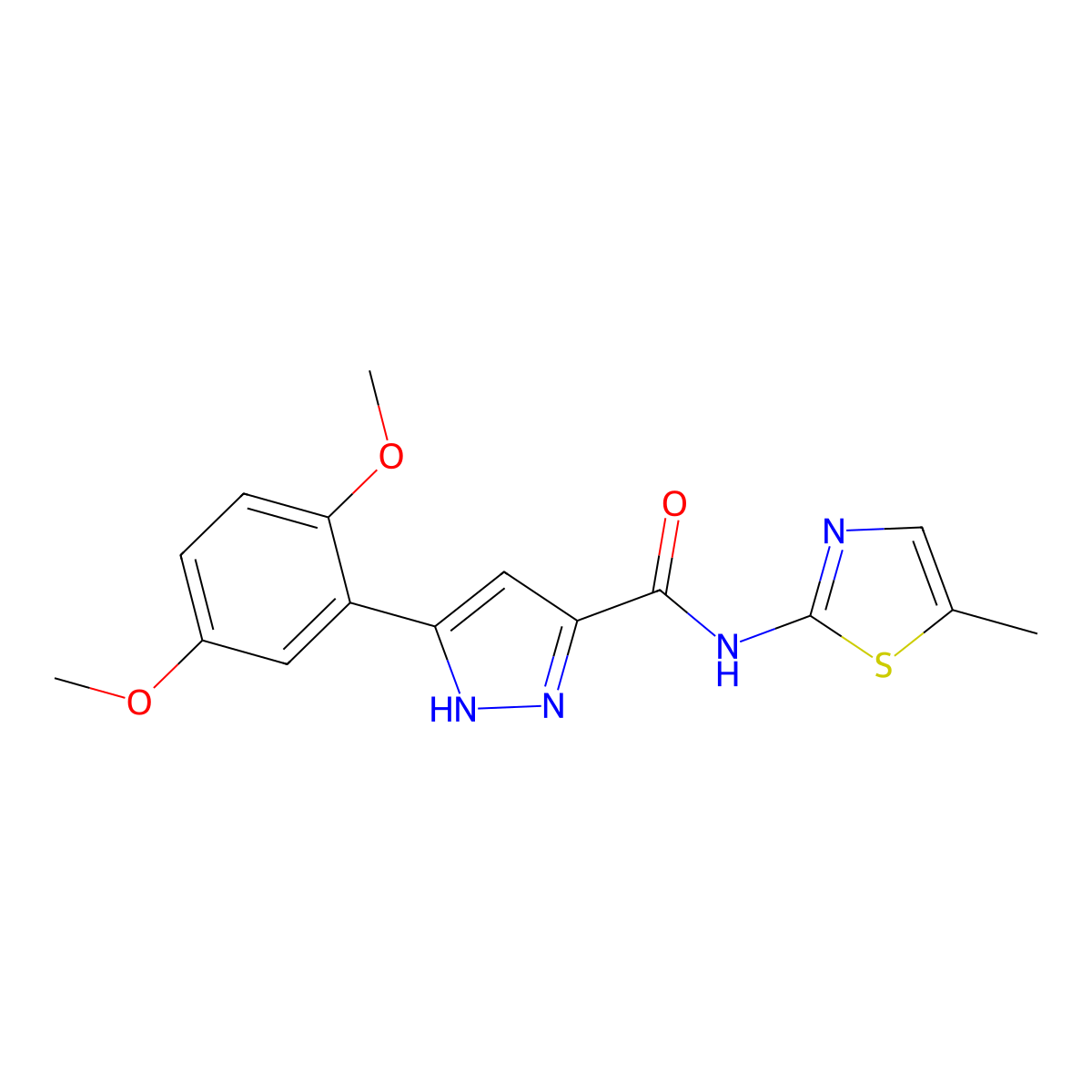 5-(2,5-dimethoxyphenyl)-N-(5-methylthiazol-2-yl)-1H-pyrazole-3-carboxamide molecular structure, CAS 1239222-97-9