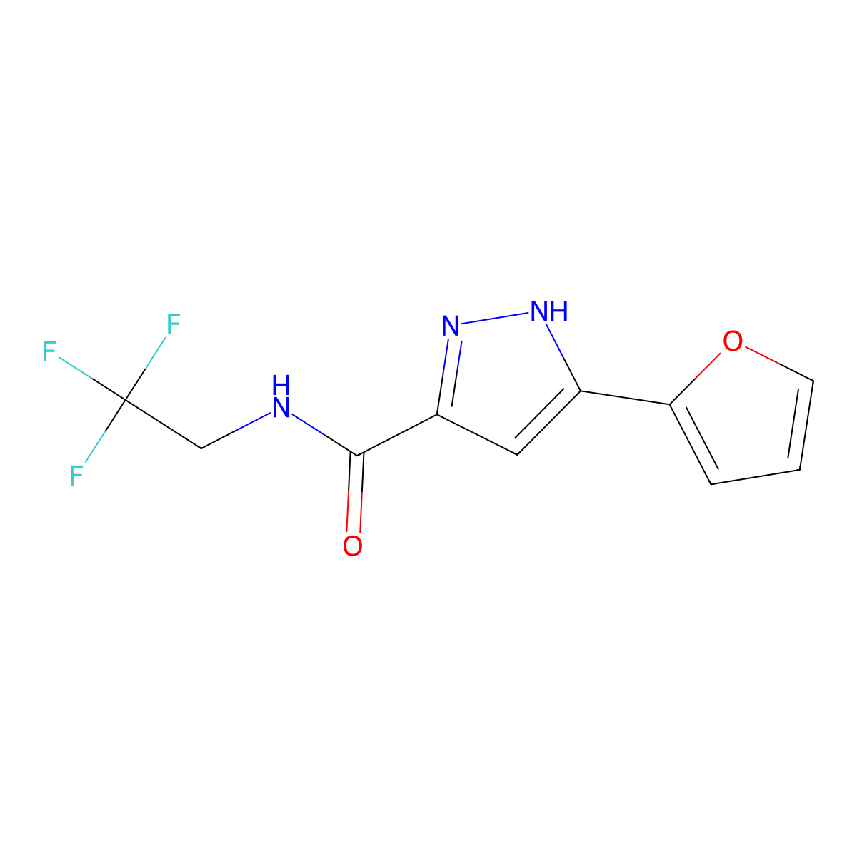 5-(furan-2-yl)-N-(2,2,2-trifluoroethyl)-1H-pyrazole-3-carboxamide molecular structure, CAS 1239233-88-5