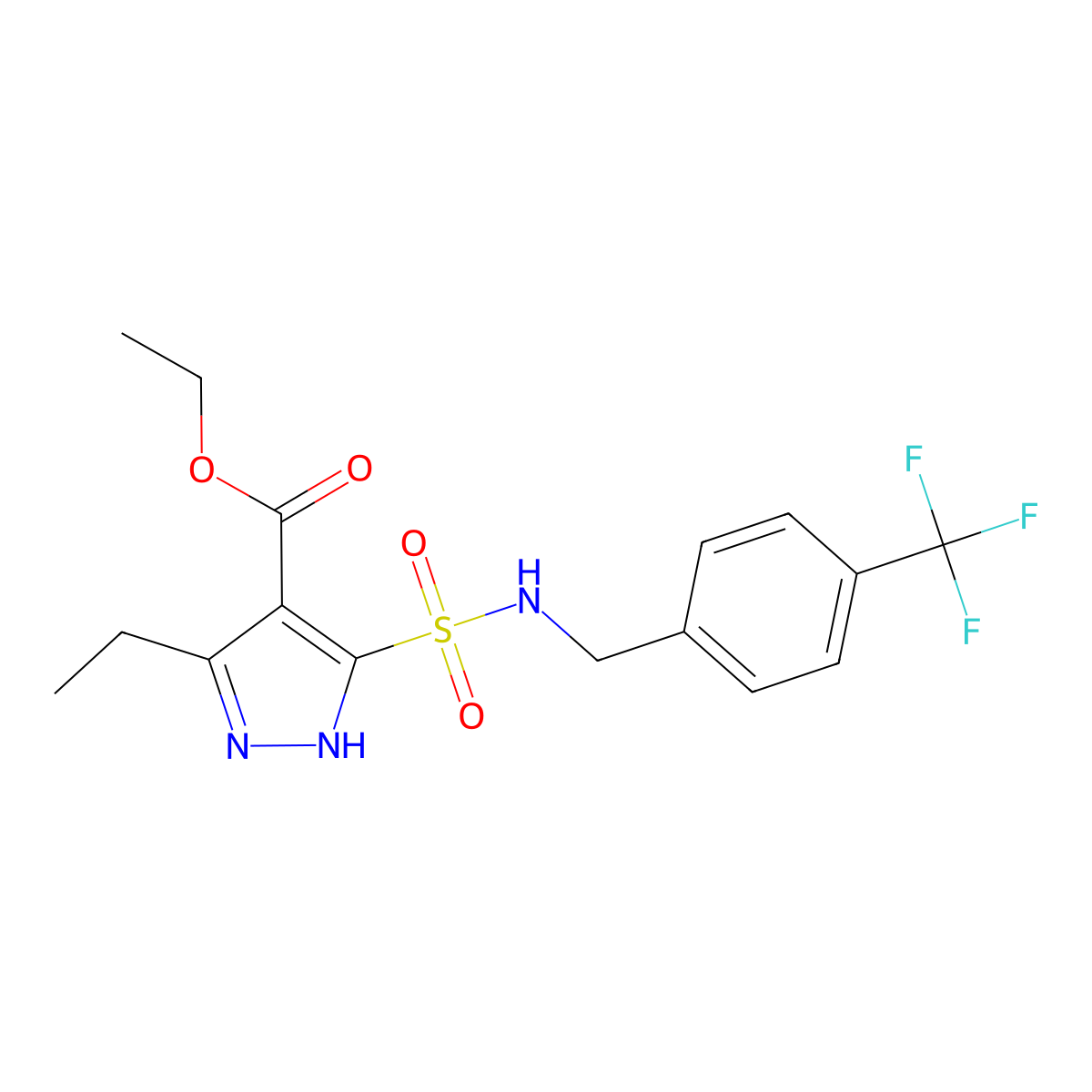 ethyl 3-ethyl-5-(N-(4-(trifluoromethyl)benzyl)sulfamoyl)-1H-pyrazole-4-carboxylate molecular structure, CAS 1239251-03-6