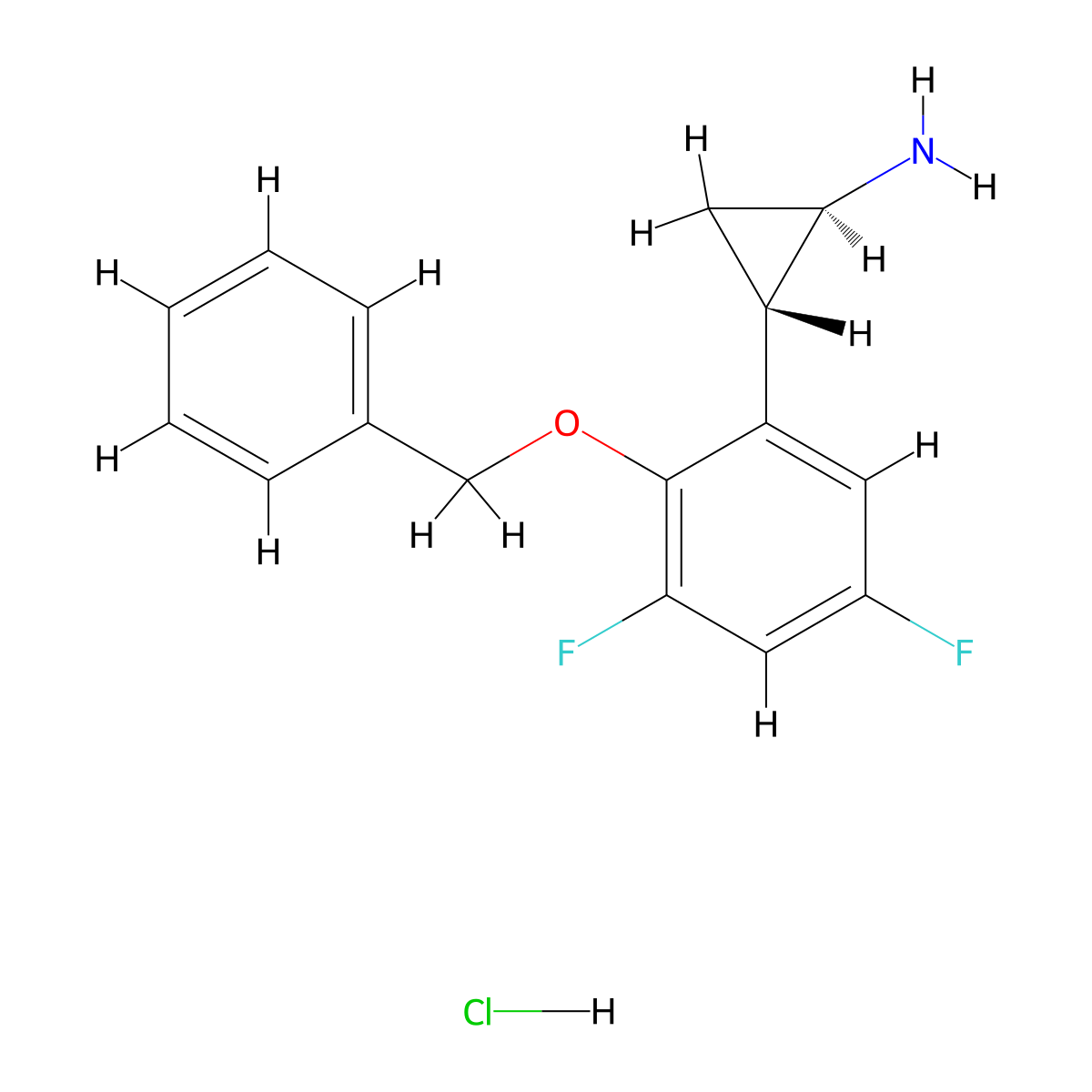 (1R,2S)-2-(3,5-Difluoro-2-phenylmethoxyphenyl)cyclopropan-1-amine;hydrochloride molecular structure, CAS 1239262-36-2