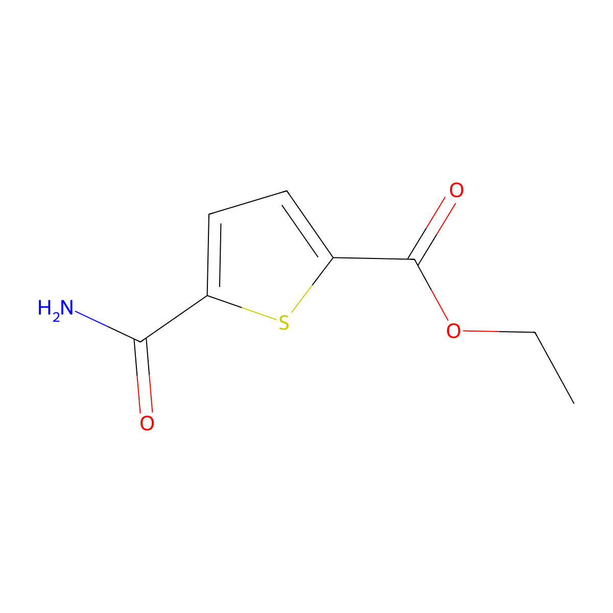 Ethyl 5-carbamoylthiophene-2-carboxylate molecular structure, CAS 1239315-91-3
