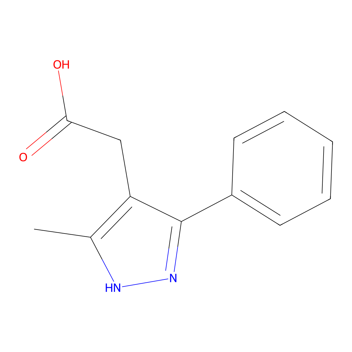 (5-methyl-3-phenyl-1H-pyrazol-4-yl)acetic acid molecular structure, CAS 1239325-89-3