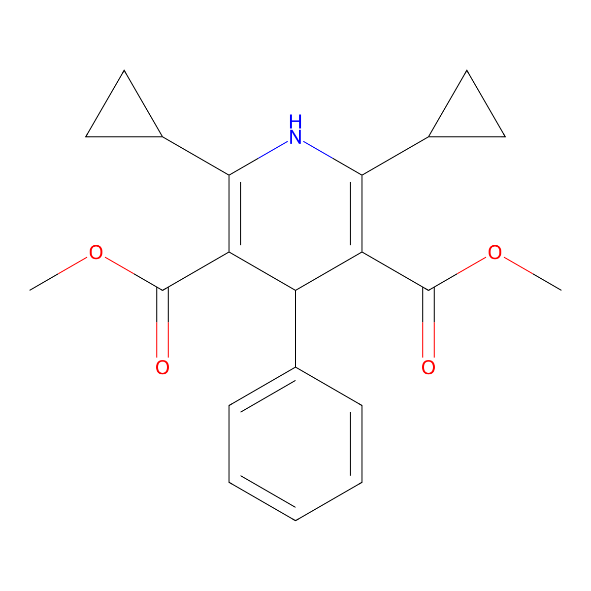 Dimethyl 2,6-dicyclopropyl-4-phenyl-1,4-dihydropyridine-3,5-dicarboxylate molecular structure, CAS 1239370-31-0