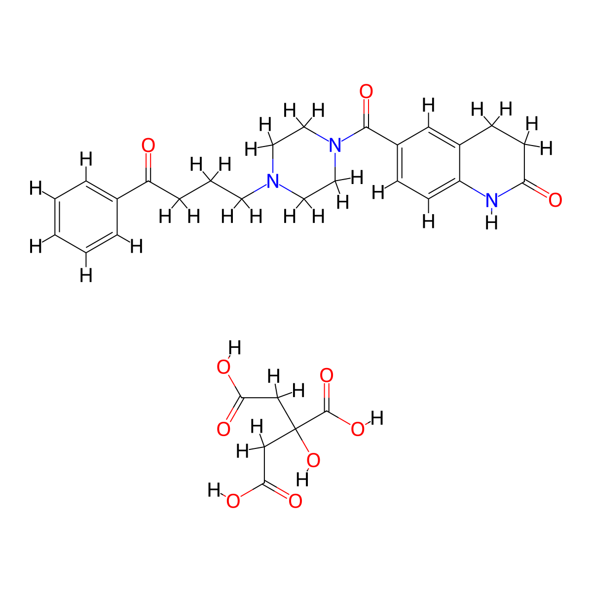 2(1H)-Quinolinone, 3,4-dihydro-6-((4-(4-oxo-4-phenylbutyl)-1-piperazinyl)carbonyl)-, 2-hydroxy-1,2,3-propanetricarboxylate (1:1) molecular structure, CAS 123941-50-4