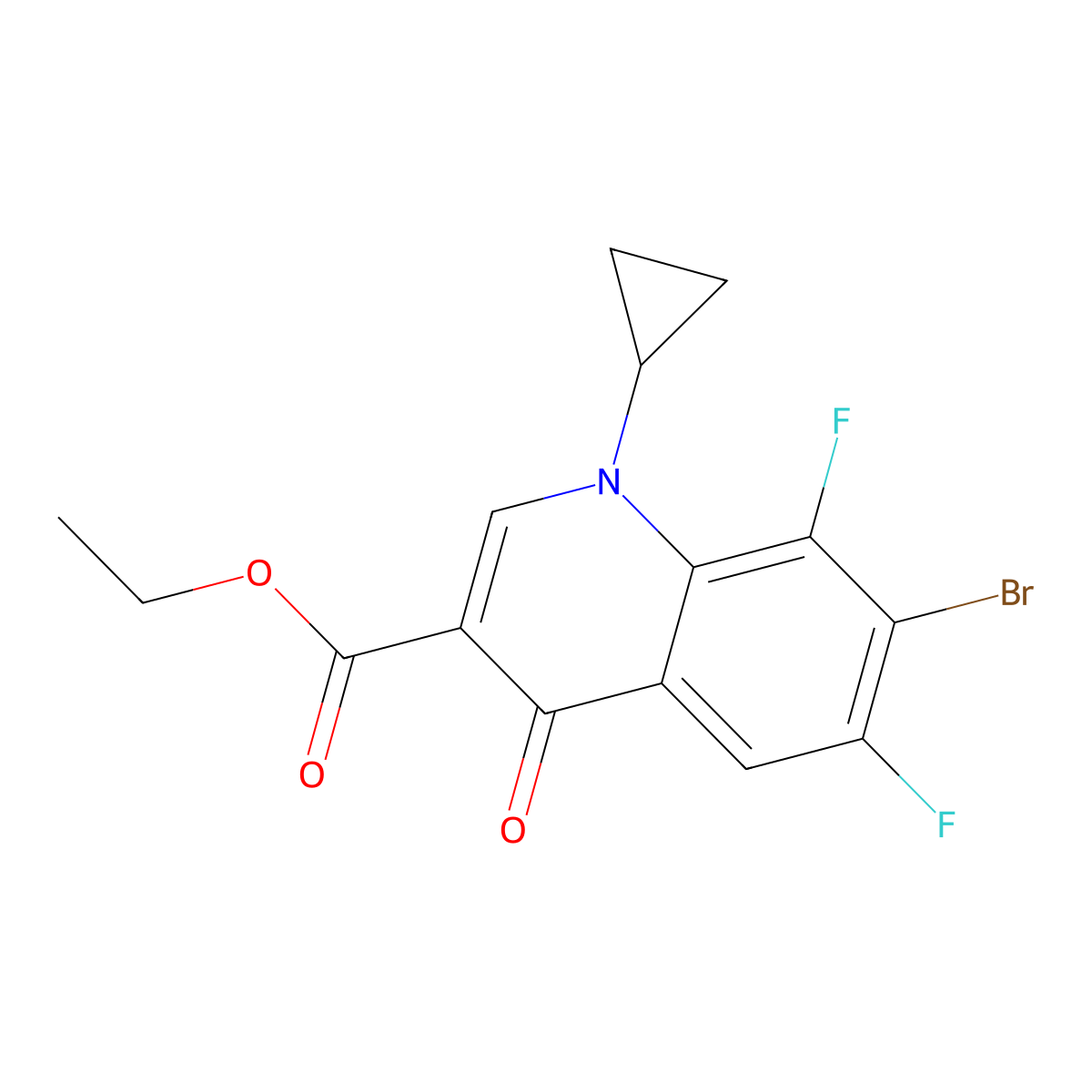 Ethyl 7-bromo-1-cyclopropyl-6,8-difluoro-4-oxo-1,4-dihydroquinoline-3-carboxylate molecular structure, CAS 123942-25-6