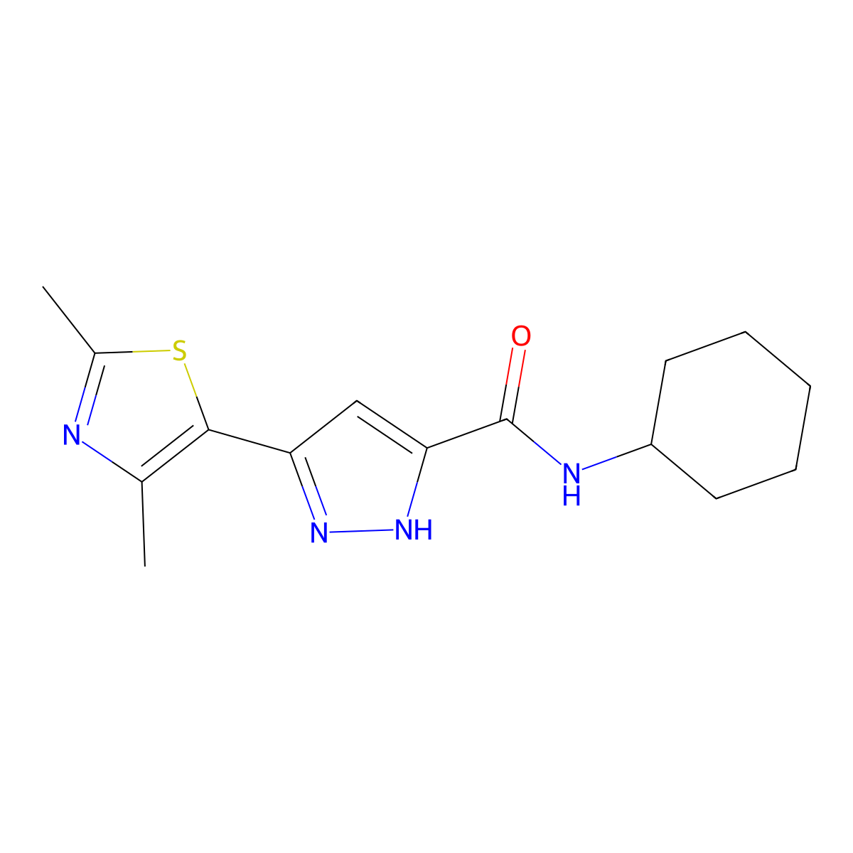 N-cyclohexyl-3-(2,4-dimethylthiazol-5-yl)-1H-pyrazole-5-carboxamide molecular structure, CAS 1239460-31-1
