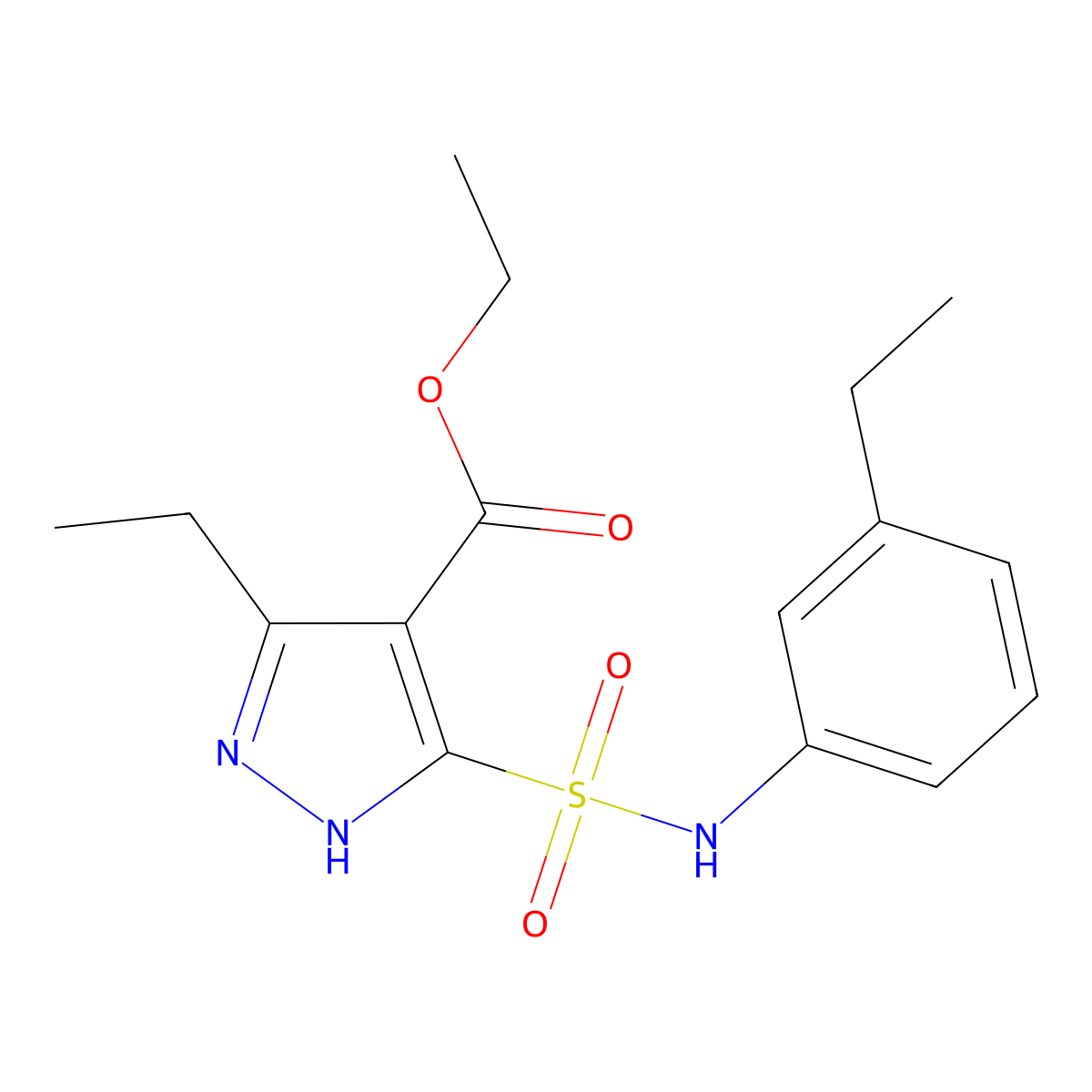 ethyl 3-ethyl-5-{[(3-ethylphenyl)amino]sulfonyl}-1H-pyrazole-4-carboxylate molecular structure, CAS 1239460-48-0