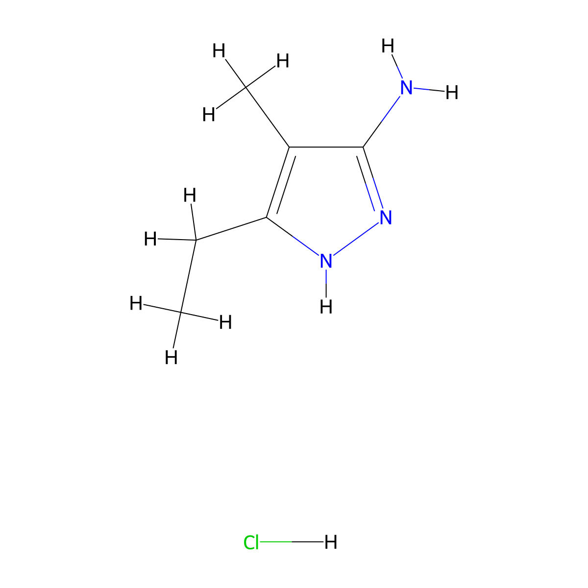 3-Ethyl-4-methyl-1H-pyrazol-5-amine hydrochloride molecular structure, CAS 1239460-52-6