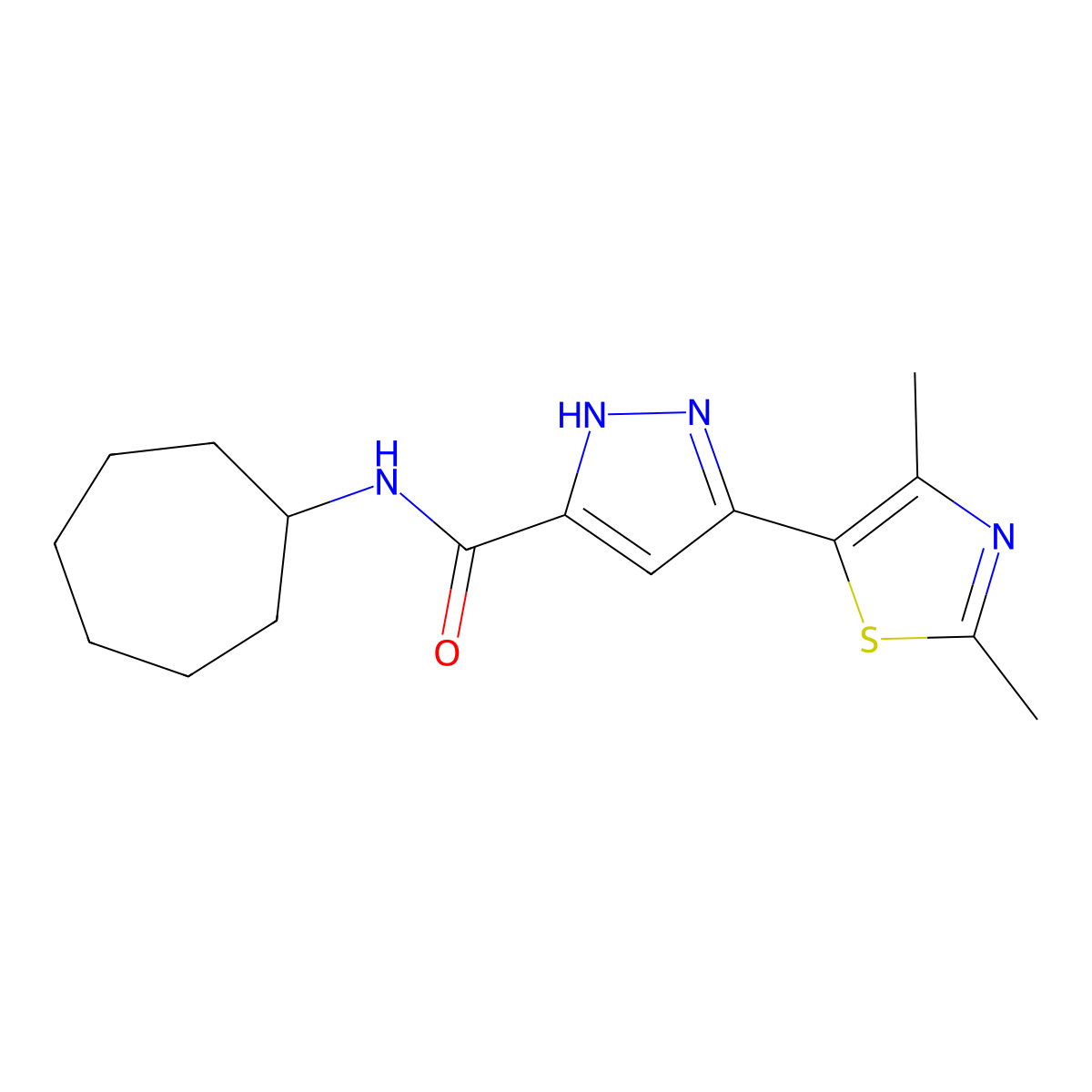 N-cycloheptyl-3-(2,4-dimethylthiazol-5-yl)-1H-pyrazole-5-carboxamide molecular structure, CAS 1239470-61-1