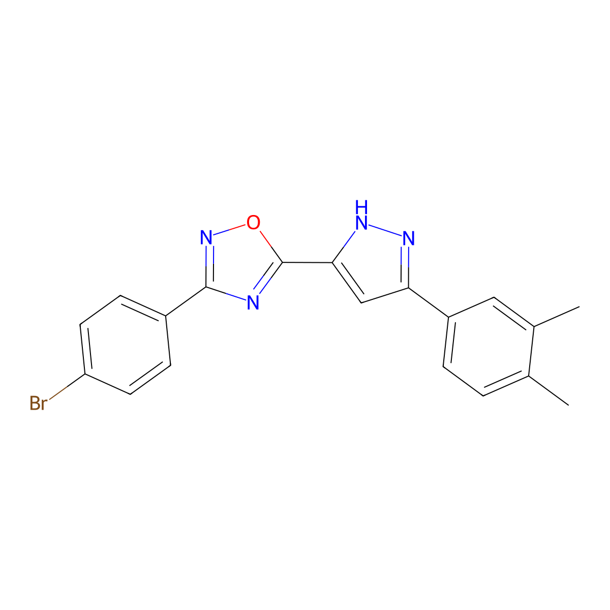 3-(4-bromophenyl)-5-[3-(3,4-dimethylphenyl)-1H-pyrazol-5-yl]-1,2,4-oxadiazole molecular structure, CAS 1239470-76-8