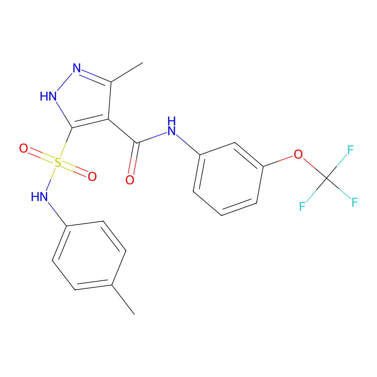 3-methyl-5-[(4-methylphenyl)sulfamoyl]-N-[3-(trifluoromethoxy)phenyl]-1H-pyrazole-4-carboxamide molecular structure, CAS 1239471-88-5