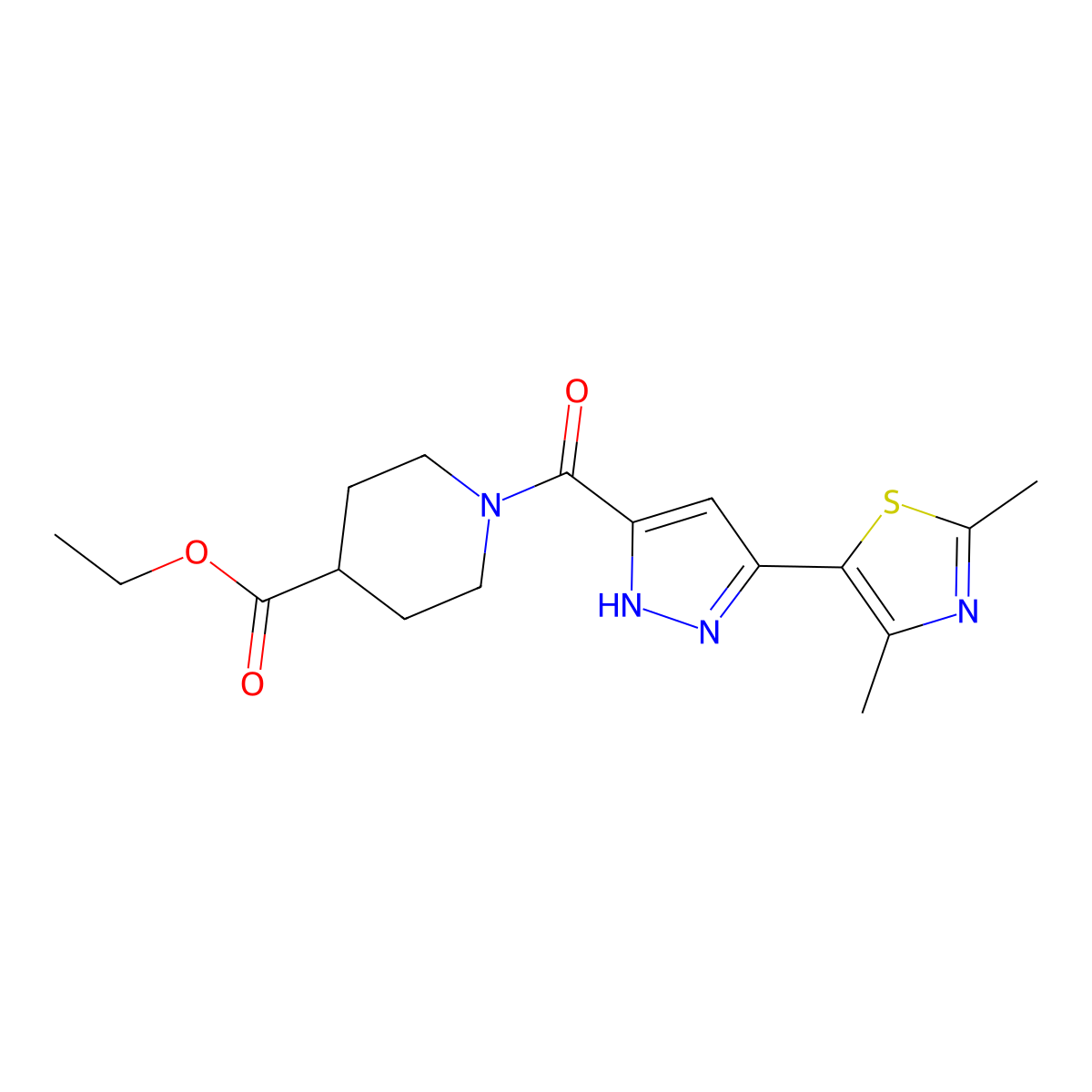 ethyl 1-(3-(2,4-dimethylthiazol-5-yl)-1H-pyrazole-5-carbonyl)piperidine-4-carboxylate molecular structure, CAS 1239473-22-3