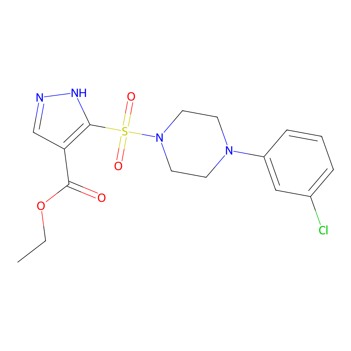ethyl 3-{[4-(3-chlorophenyl)piperazin-1-yl]sulfonyl}-1H-pyrazole-4-carboxylate molecular structure, CAS 1239474-14-6