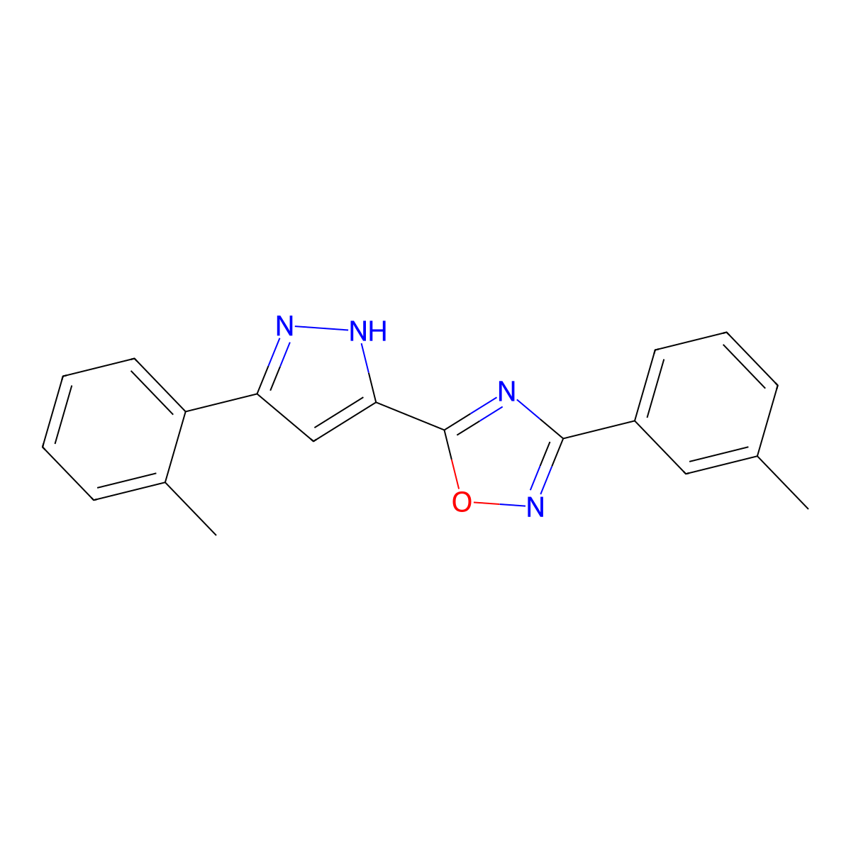 3-(3-methylphenyl)-5-[3-(2-methylphenyl)-1H-pyrazol-5-yl]-1,2,4-oxadiazole molecular structure, CAS 1239478-13-7
