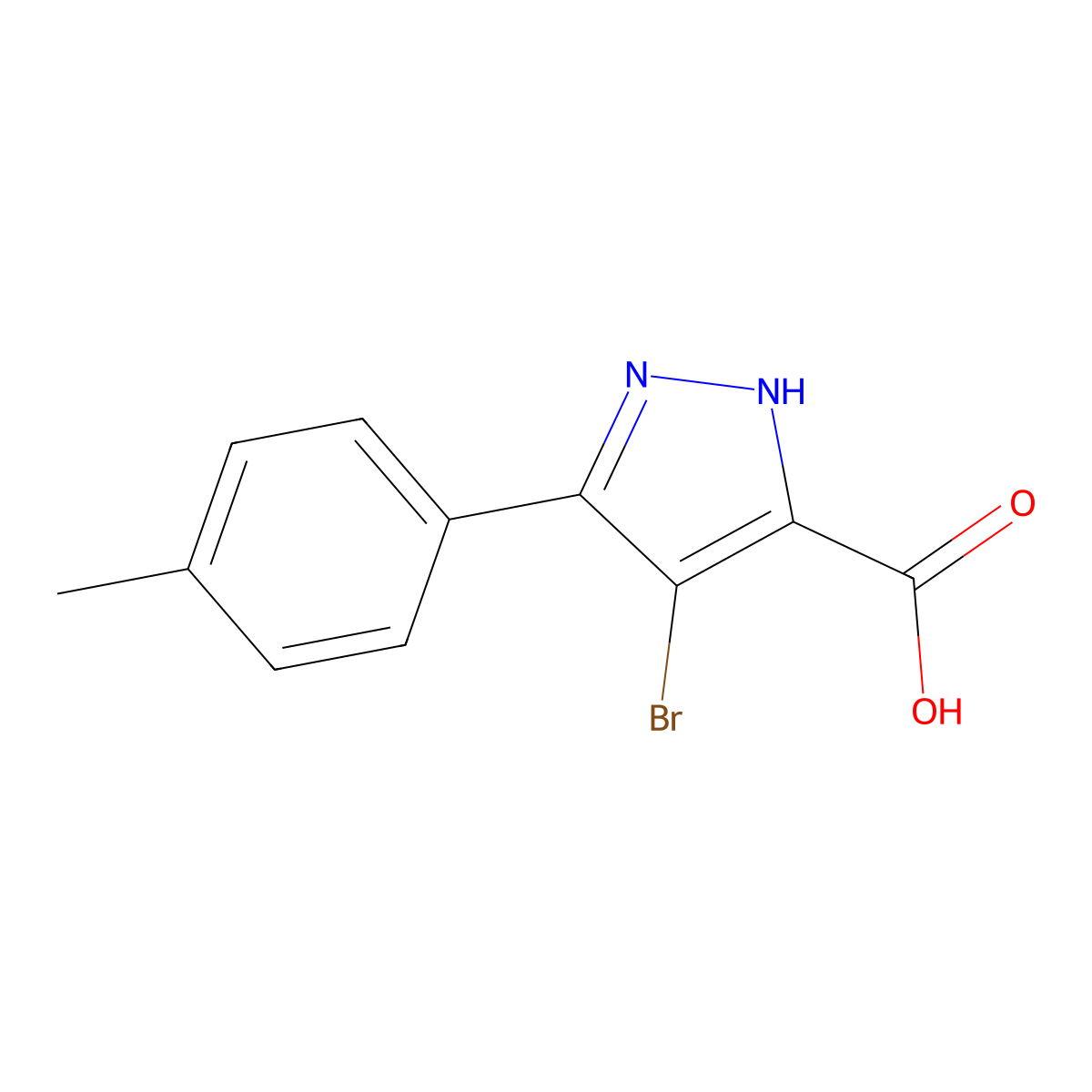 4-bromo-3-(4-methylphenyl)-1H-pyrazole-5-carboxylic acid molecular structure, CAS 1239478-15-9